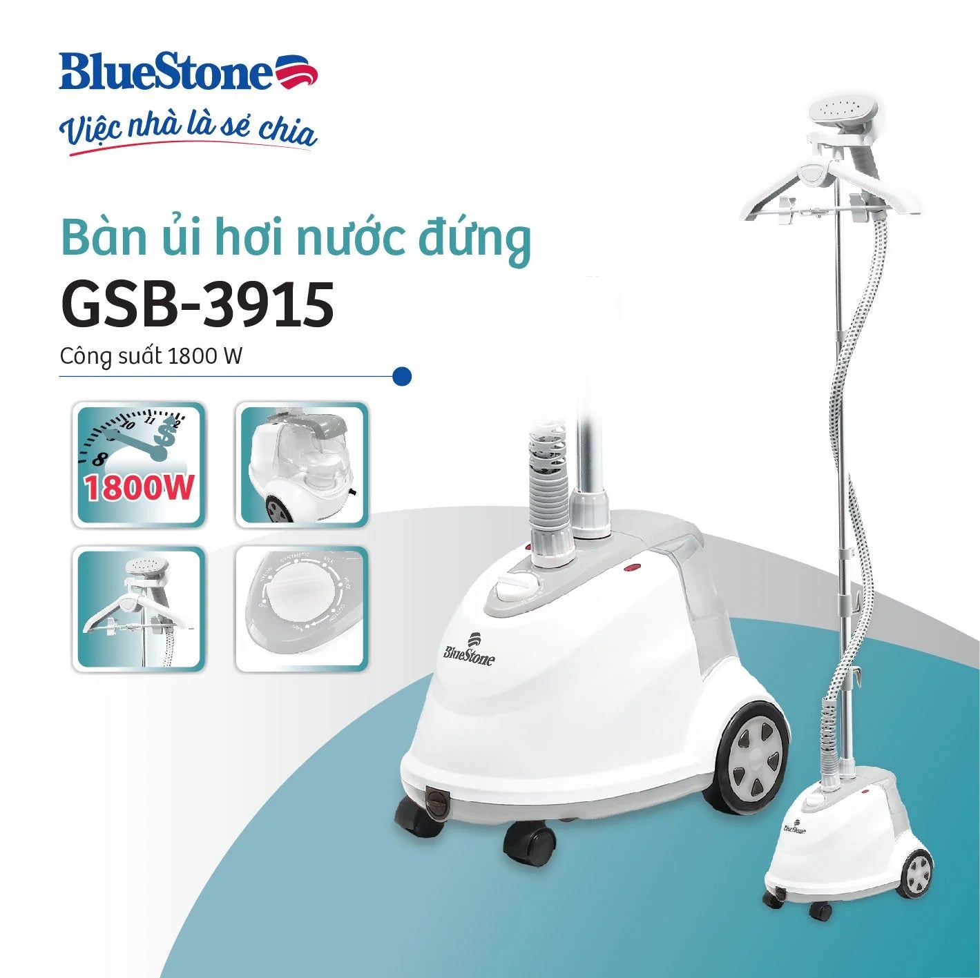 Bàn Ủi Hơi Nước Đứng BlueStone GSB-3915 1.6 Lít 1800W Bàn Ủi Hơi Nước Đứng BlueStone GSB-3915 1.6 Lít 1800W